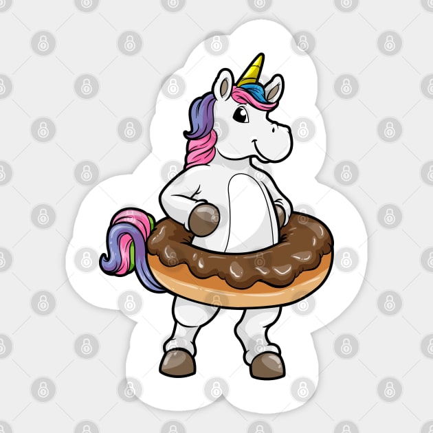 Happy unicorn in a chocolate donat Sticker by Markus Schnabel